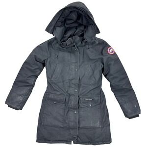 Canada Goose Down Arctic Parka Jacket Women's M Black Hooded Waist Cinch